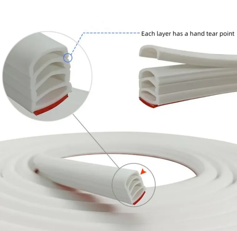 Application of adjustable rubber sealing strip