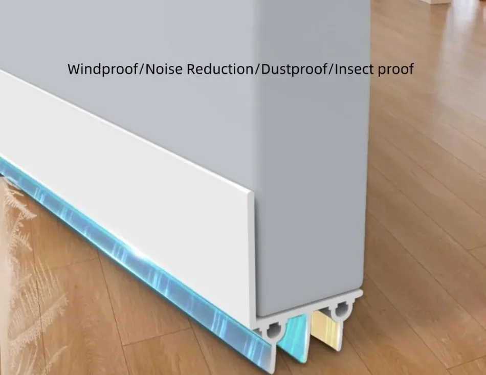 Detail view of L-shaped door sealing strip