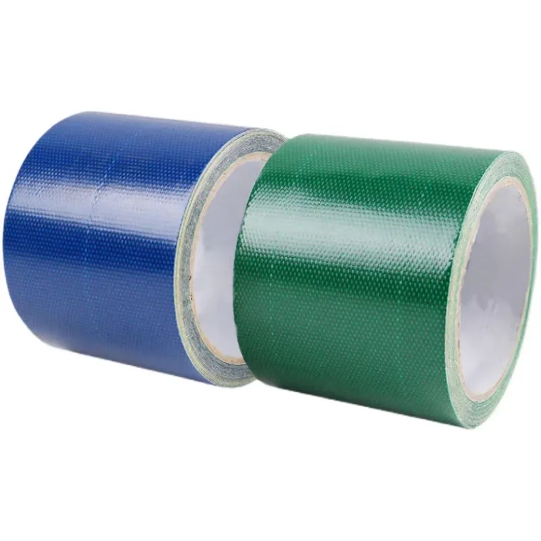 Detail view of blue waterproof tarpaulin repair tape