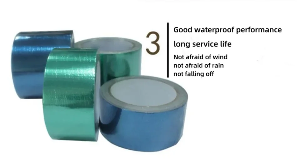 Closeup of blue waterproof tarpaulin repair tape