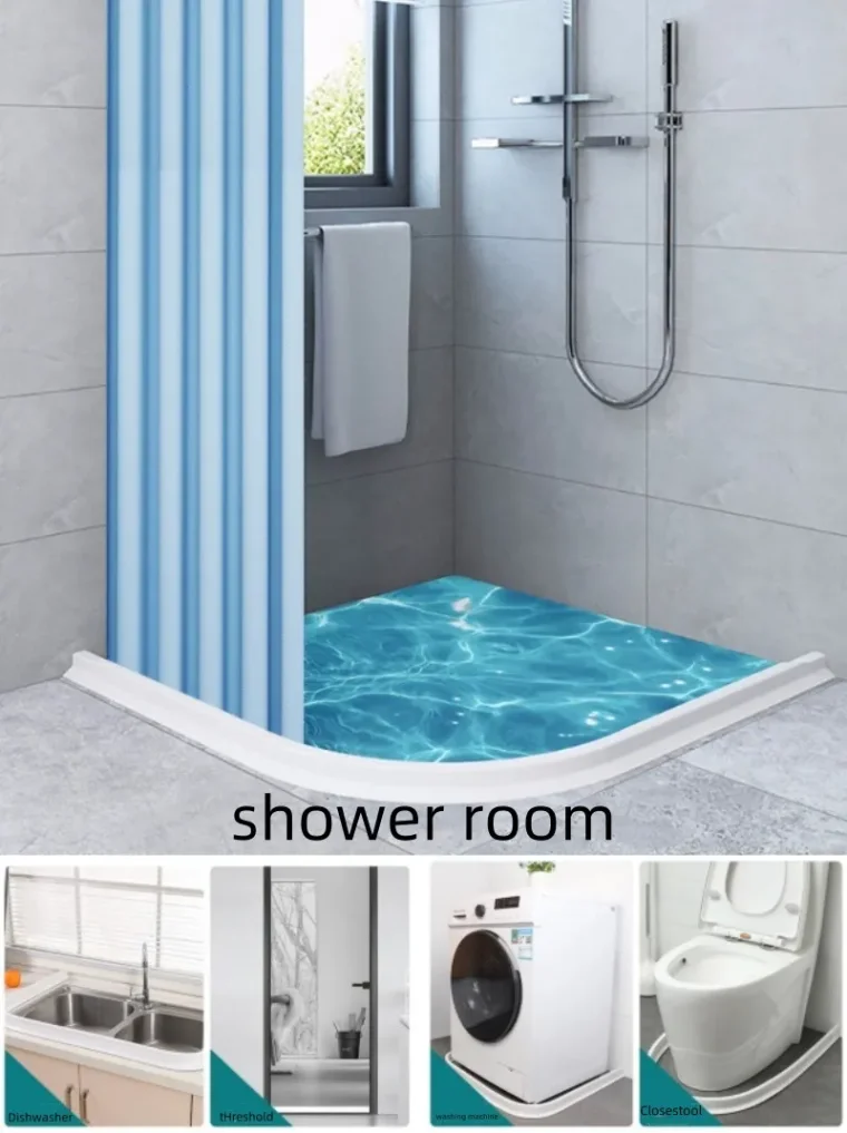 Self-adhesive edge water dam for shower threshold dry-wet separation