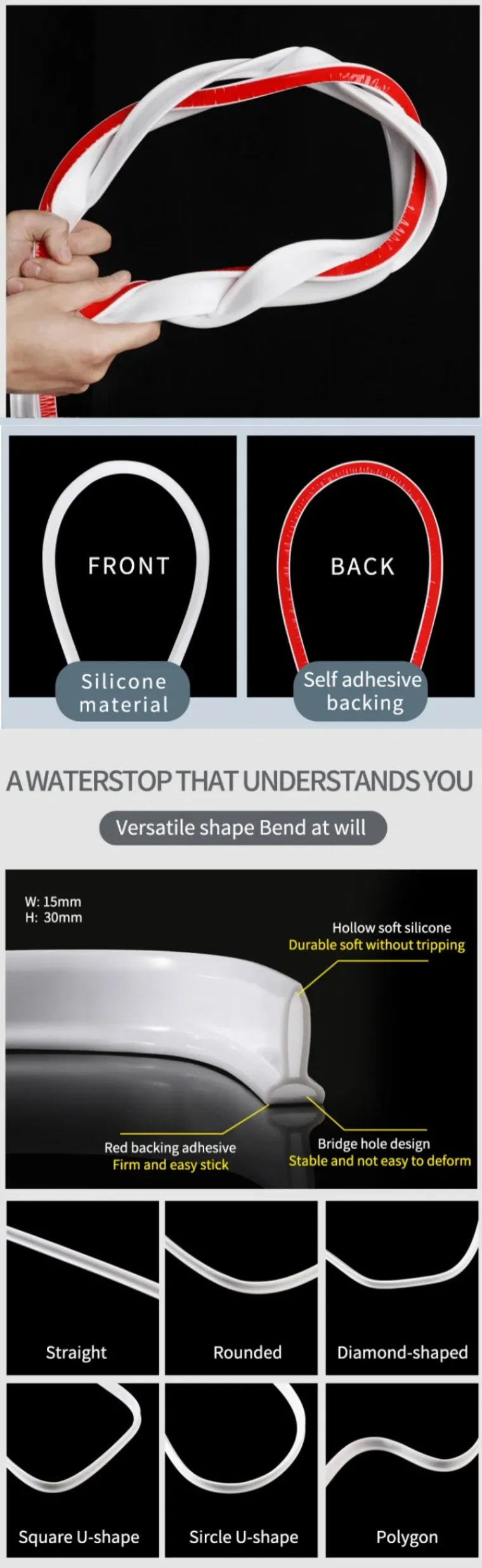 PVC water blocking strip for kitchen and bathroom