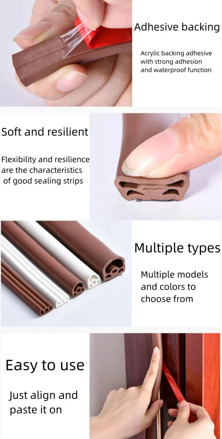 Wood door sound insulation flexible self-adhesive silicone rubber seal strip