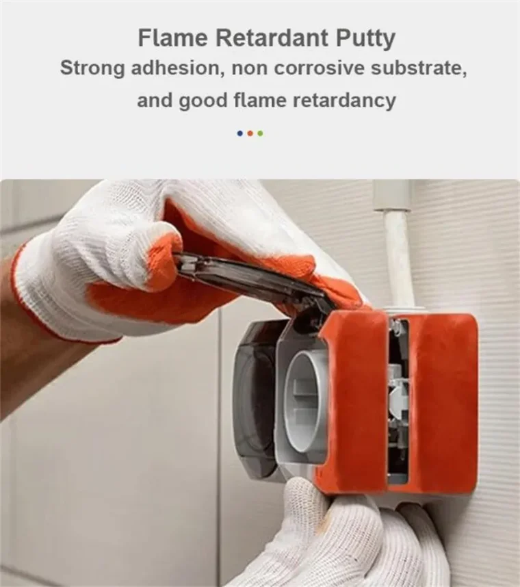 Closeup of free-shaping fire barrier putty pads