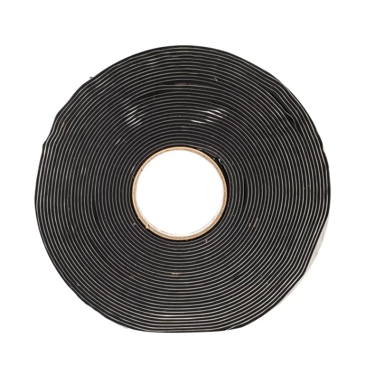 Application of double-sided black butyl rubber sealant tape on metal roof