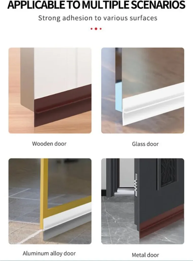 Self-adhesive door seam strip for glass door sealing