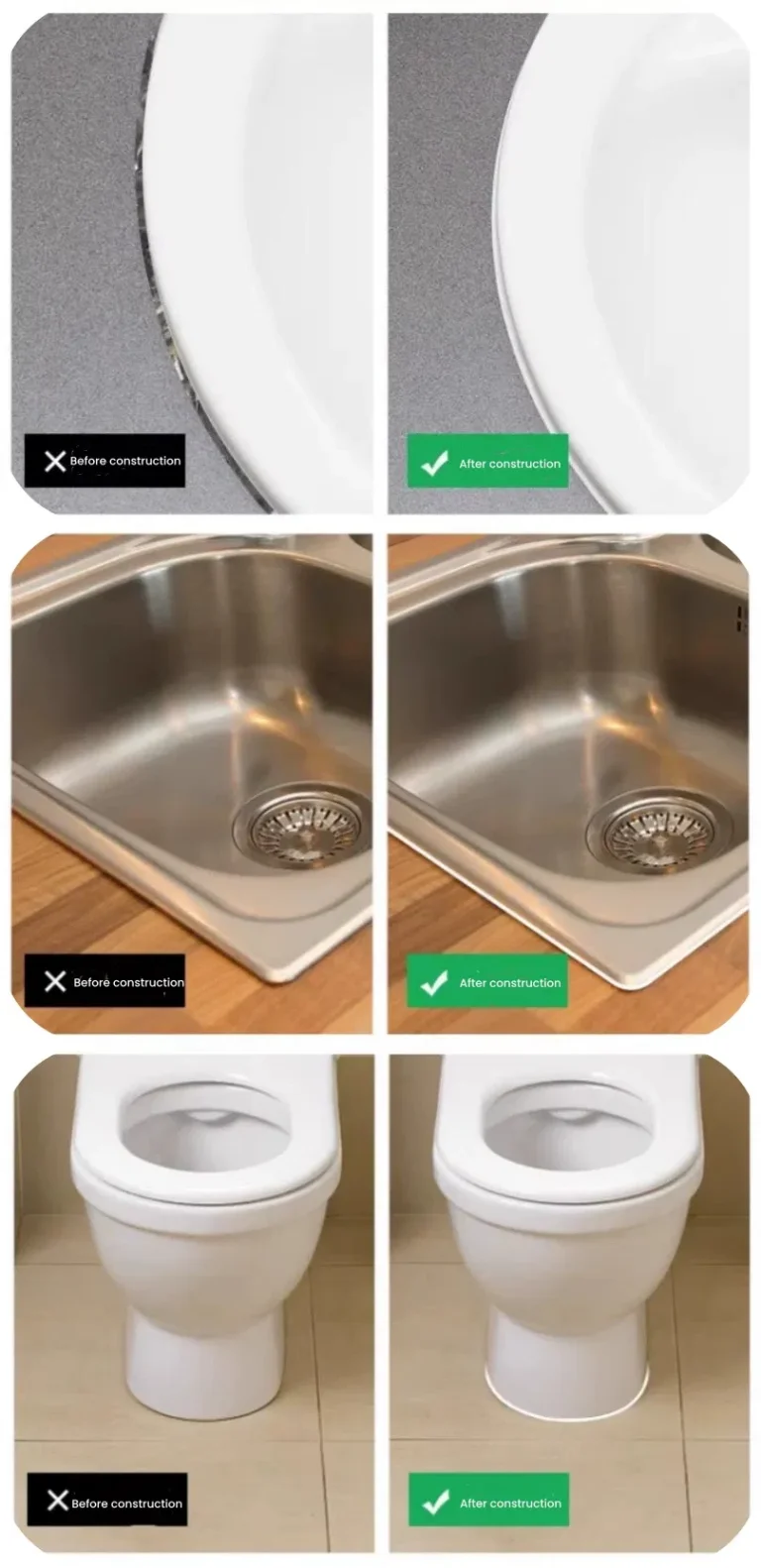 Silicone sealant sealing kitchen countertop edges