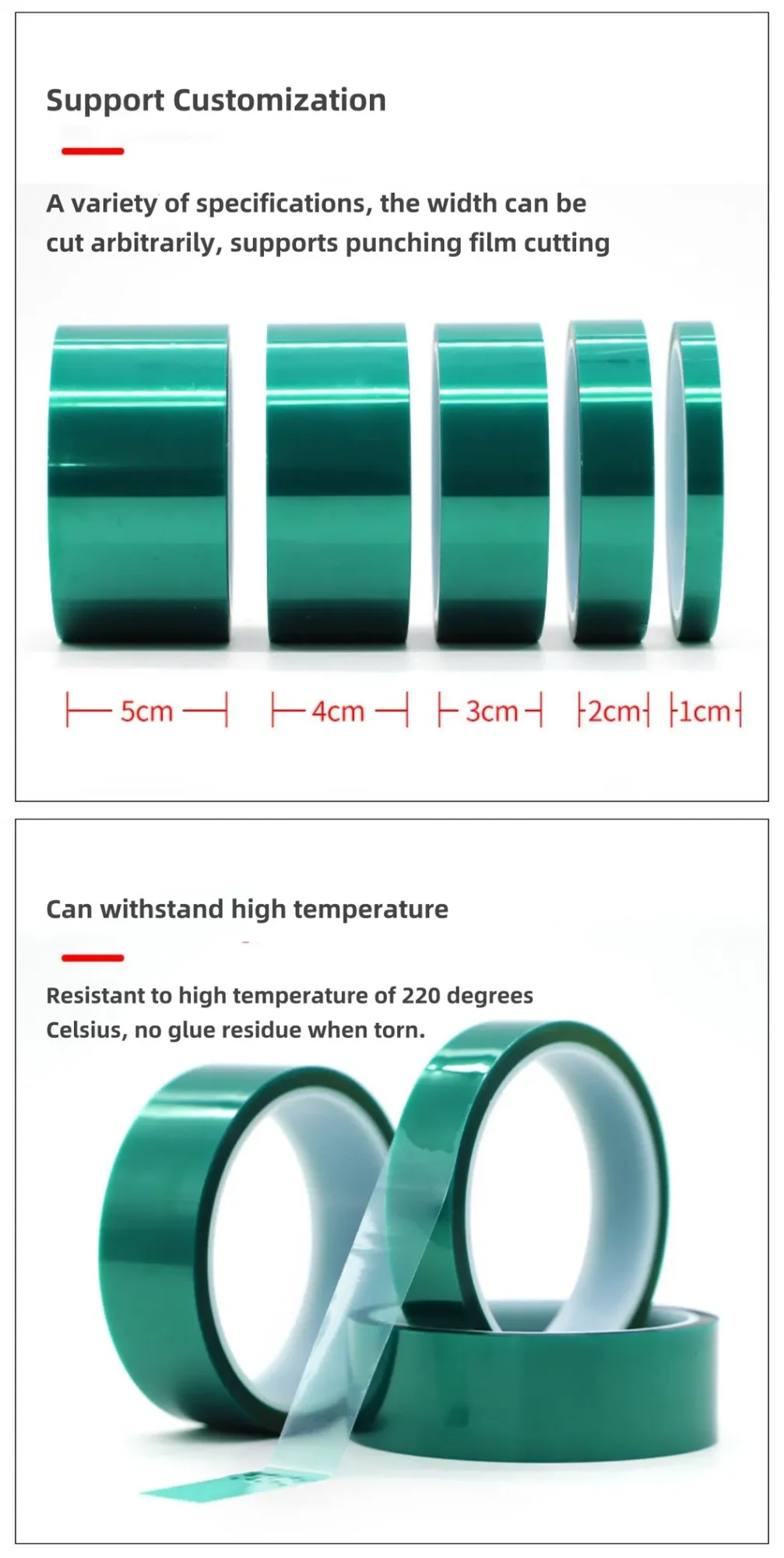 High-temperature masking film tape with green silicone polyester