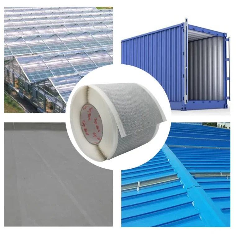 Adhesive side of non-woven fabric sealing tape showing butyl layer