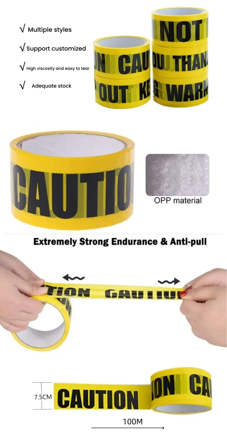 Yellow custom printed waterproof safety tape for crime scene or party decorations