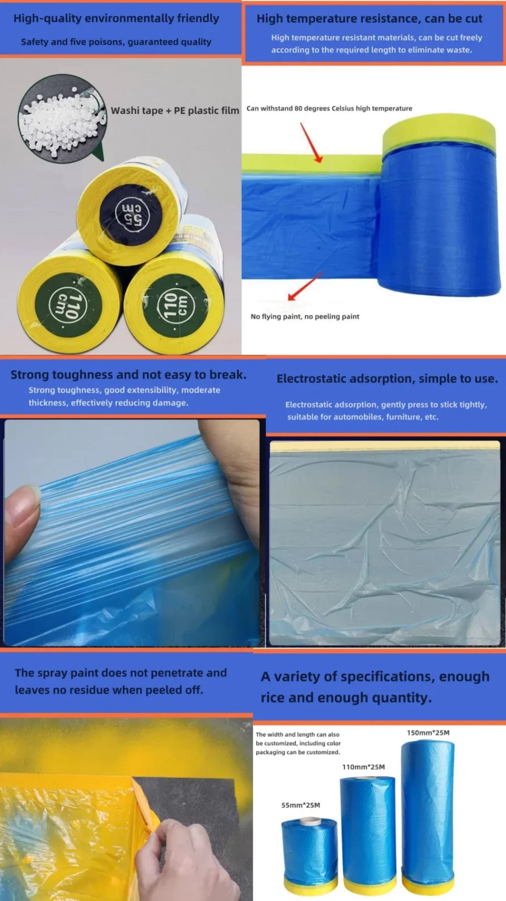 Cuttable masking tape for construction and dustproof protection