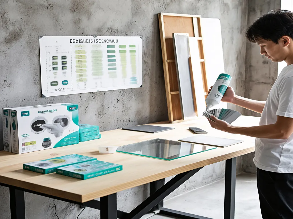 A person demonstrates silicone sealant application on a table