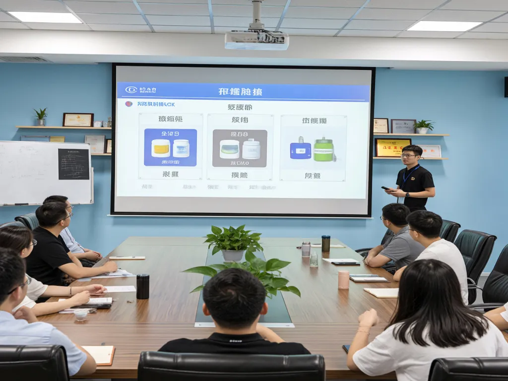 A meeting discussing silicone sealant products with a presentation