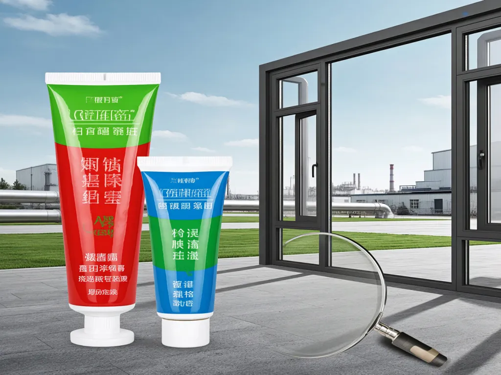 Silicone sealant tubes with industrial background