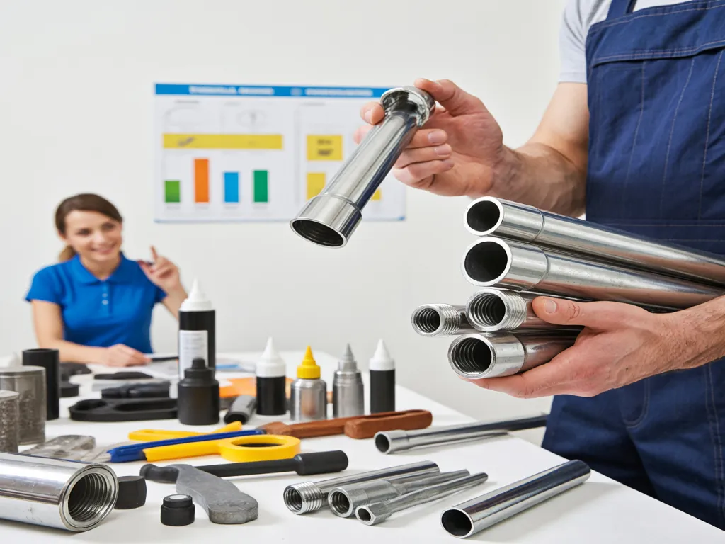A person applies duct sealant to metal pipes in an industrial setting