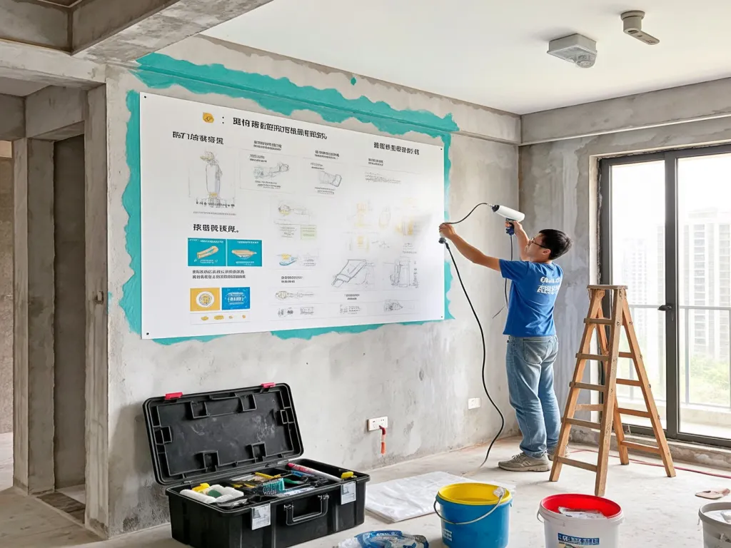 A person applies waterproof sealant to a wall