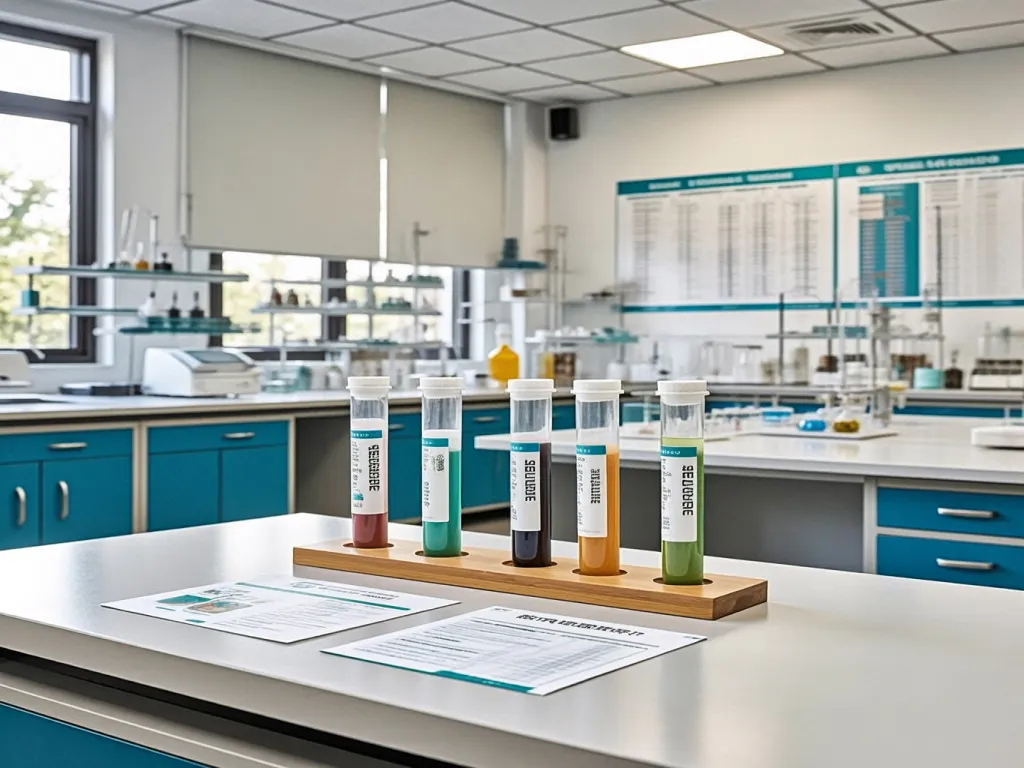Test tubes with different colored window sealants in a lab