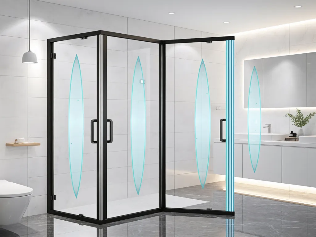 Shower door with seal strip installation