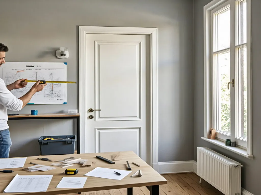 A person measuring for a door sealing strip installation