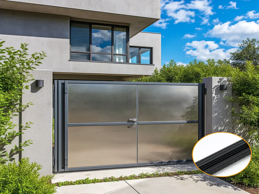 Modern exterior gate with bottom seal strip
