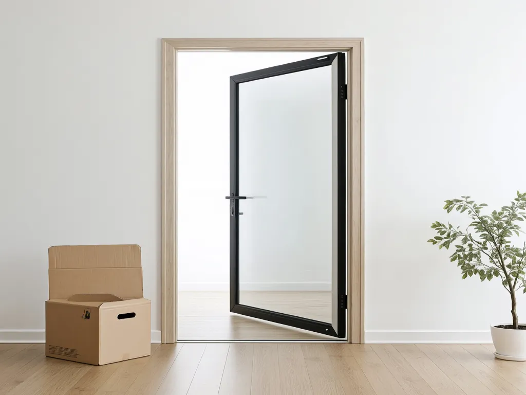 Open exterior door with bottom seal strip