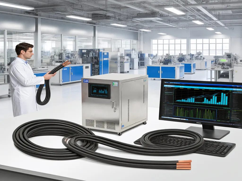 Rubber seal strip being tested in a high-tech laboratory