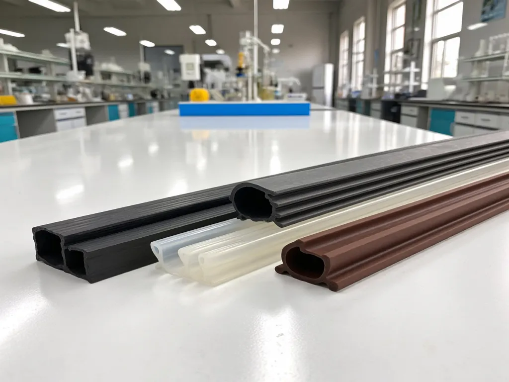 A variety of rubber seal strips on display