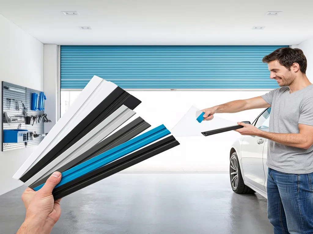 A man selects a garage seal strip from various color options