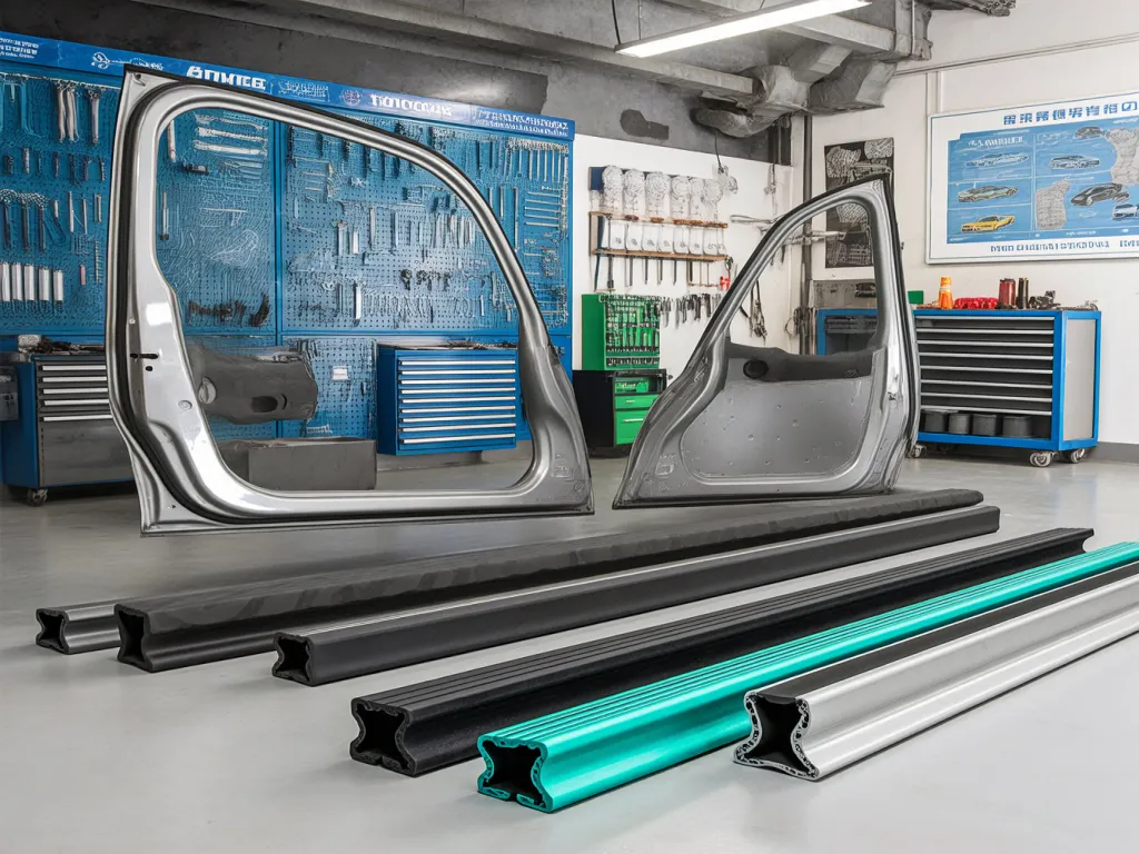 Selection of auto door seal strips in a workshop