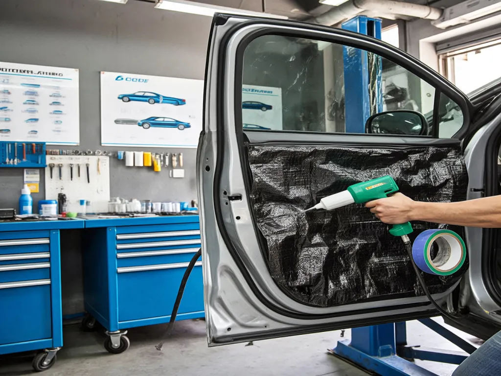 Application of car soundproofing material to a car door