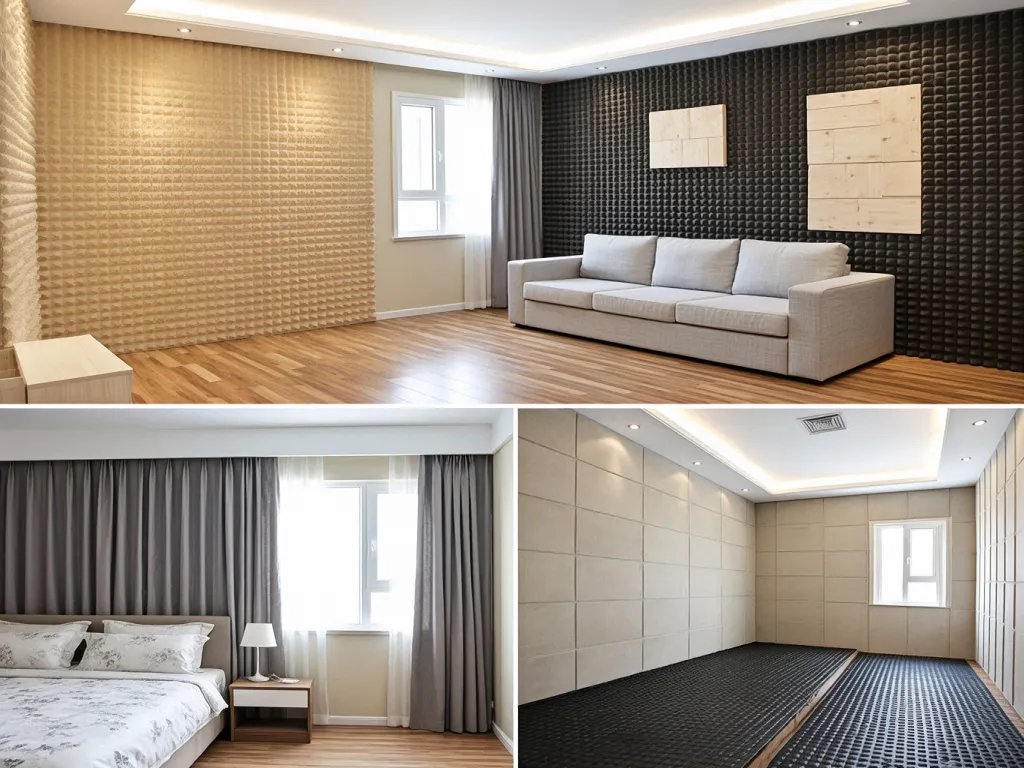 Rooms with different soundproofing materials applied