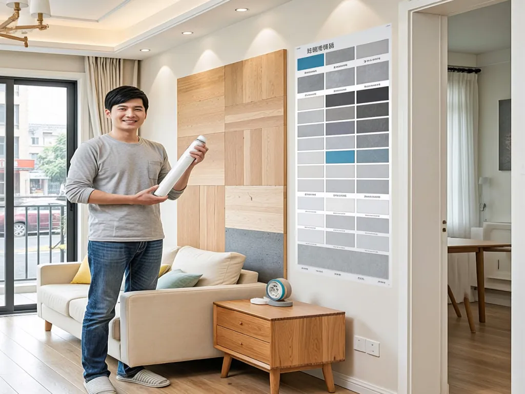A man selects soundproofing material from a catalog