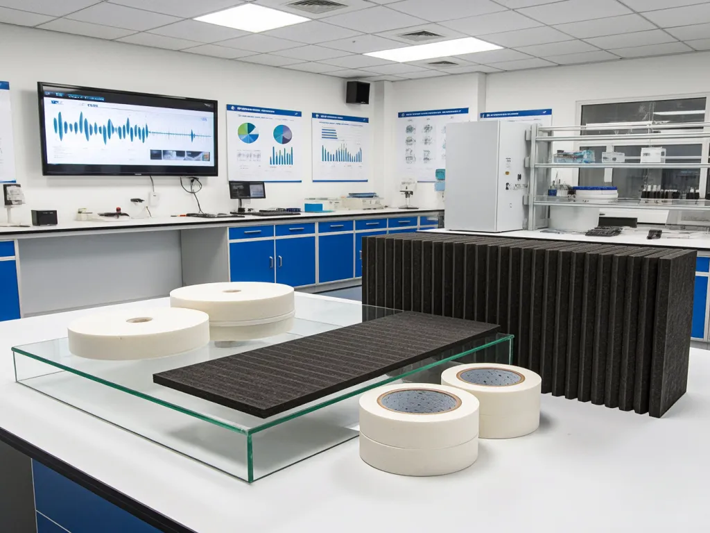 Display of soundproofing materials in a lab