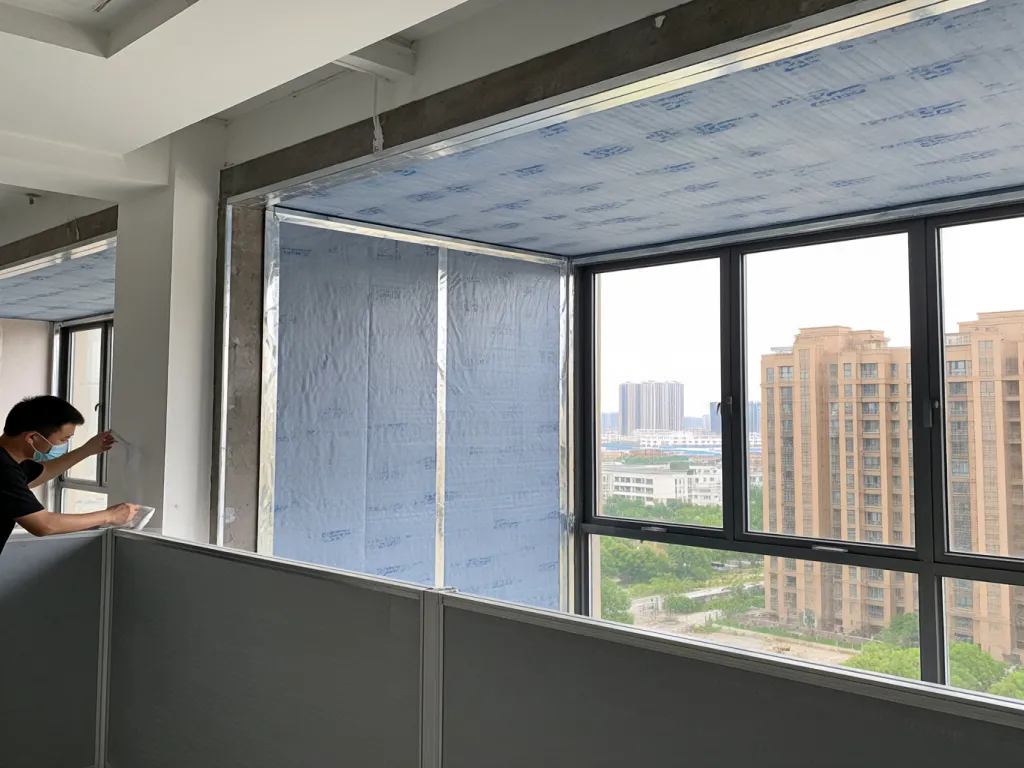 Installation of soundproofing material on a window