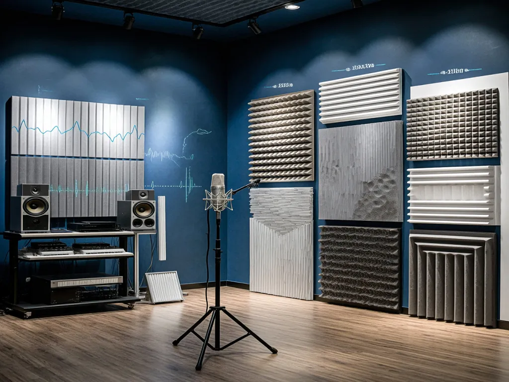 Display of various soundproofing materials in a studio