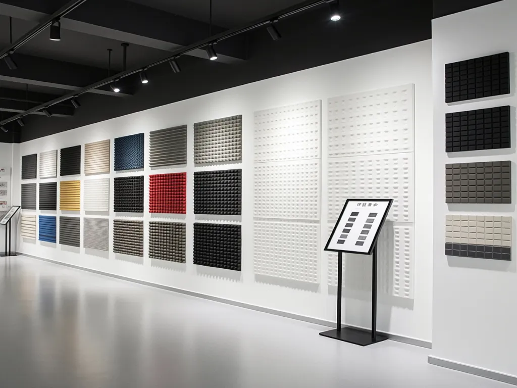 Wall display of different soundproof materials