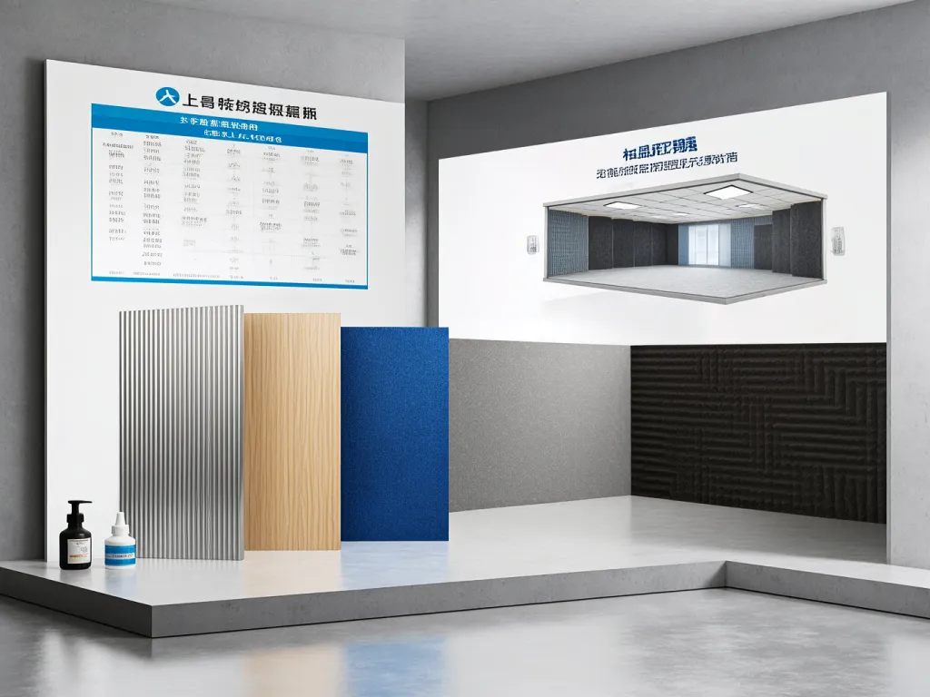 Display of various soundproof materials for walls