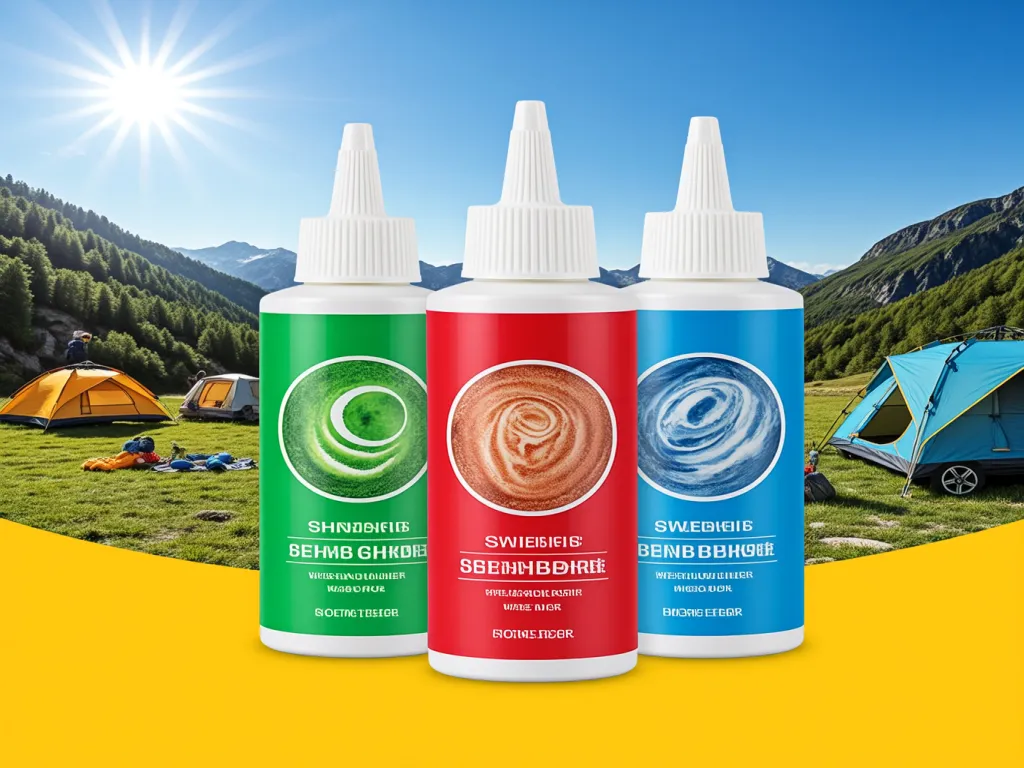 Three bottles of camper roof sealant products