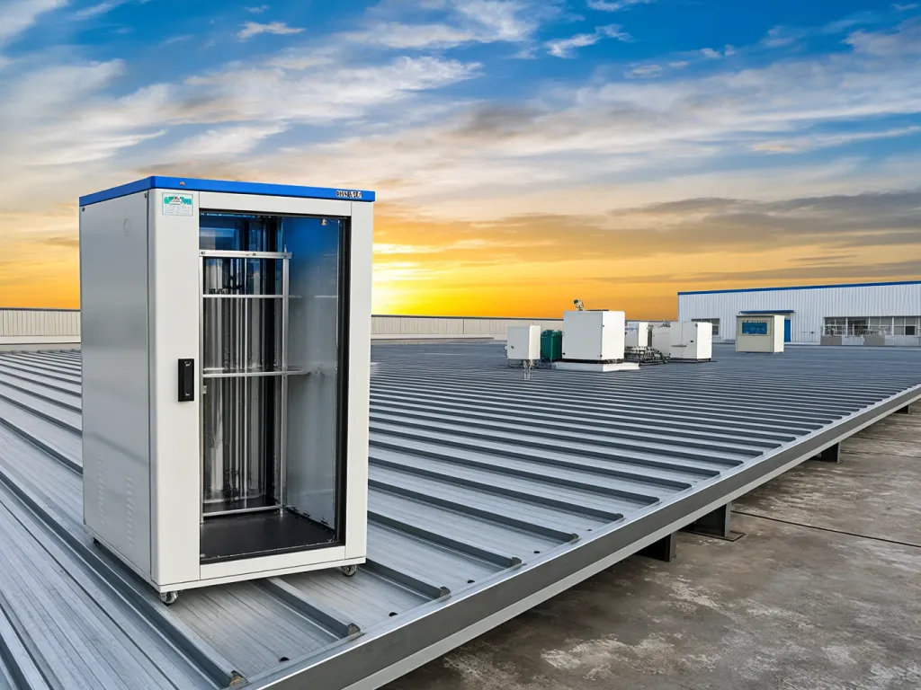 Industrial metal roof with sealant and equipment