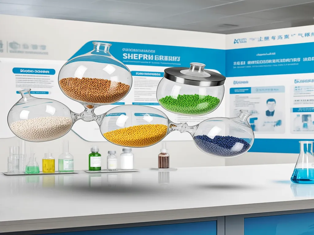 Glass containers with different colored beads representing sealant components