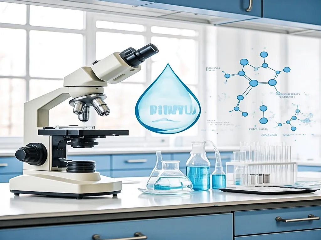 A microscope and water droplet in a lab, symbolizing waterproof sealant research