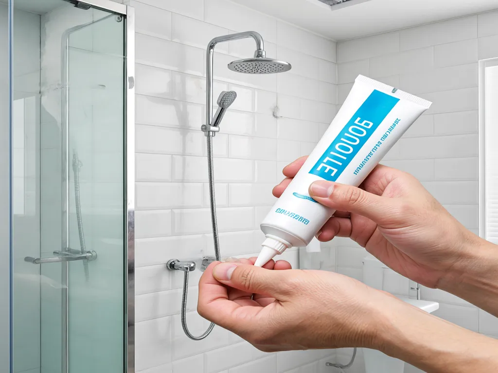 Applying neutral silicone sealant in bathroom