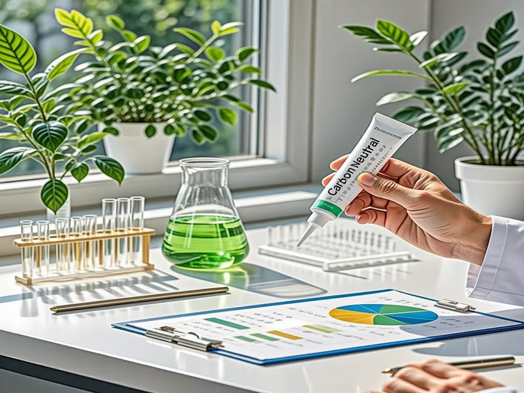 Hand holding a tube of carbon neutral silicone sealant in a lab