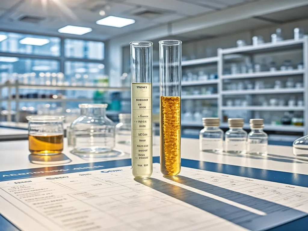 Test tubes with liquid samples in a laboratory