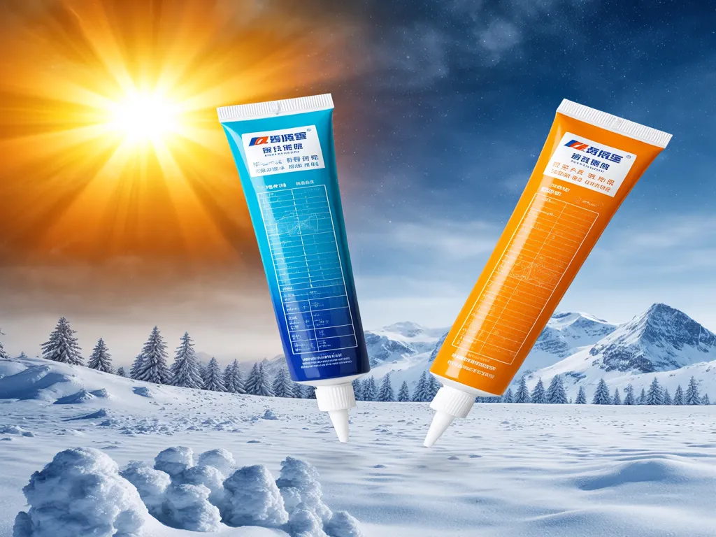 RTV neutral silicone sealant tubes against a snowy mountain backdrop