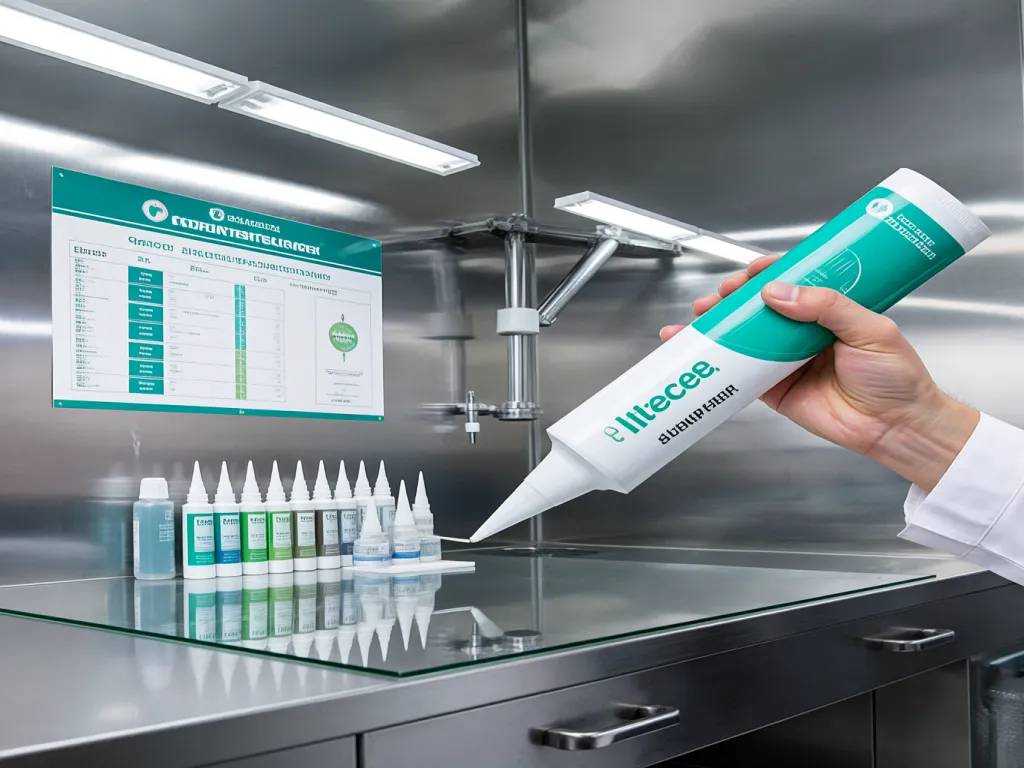 Hand applying glazing neutral silicone sealant to glass surface