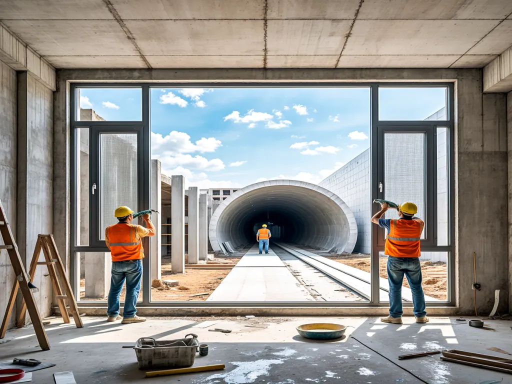 Construction workers using neutral cure silicone sealants on site